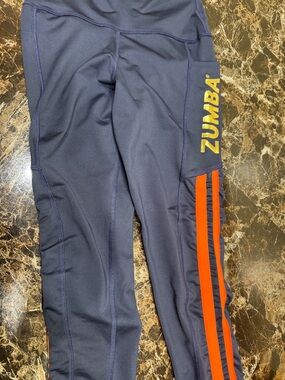 Zumba Fitness Navy Leggings with Orange Stripes